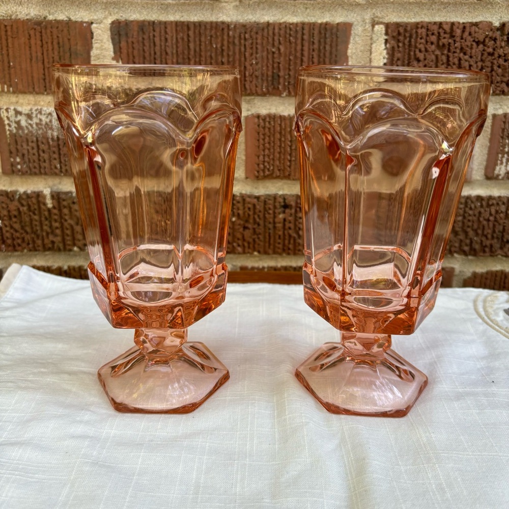 Fostoria Virginia Pink Footed Glass 7” Set of 2